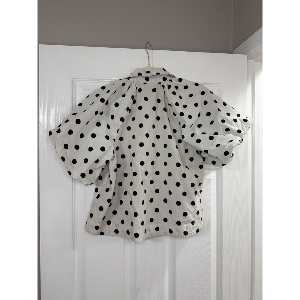 Maeve Anthropologie Polka Dot Puff Sleeve Shirt Size Medium White Black Cropped - Picture 3 of 7